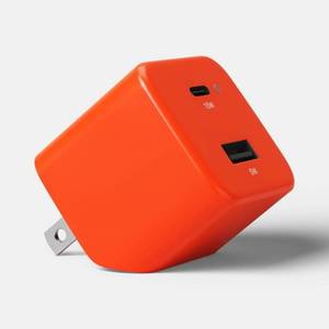 lot 2922 image: Dual Port (AC) Wall Adapter - heyday Coral Orange 20W USB & USB-C Charger - Retail $10