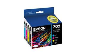 lot 2937 image: Epson 702 Black CMY 4pk Combo Ink Cartridges - Black Cyan Magenta Yellow Standard Yield - Retail $70