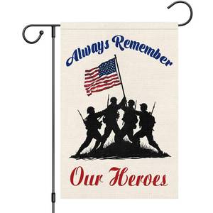 lot 2961 image: Heyfibro Memorial Day Garden Flag 12x18 Inch Double Sided, Always Remember Heroes Yard Banner for Patriotic American Flags Outdoor House Decorations (ONLY FLAG) - Retail $6