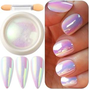 lot 2963 image: Holographic Unicorn Chrome Nail Powder, Aurora Rainbow Neon Nail Pigment Mermaid Pearlescent Mirror Effect Chameleon Reflective Glitter Nail Powder Dust with Brushes for Nail Art Decoration Kit - Retail $5