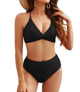 lot 2965 image: Dazosue Women High Waisted Bikini Sets Criss Cross Back V Neck Bathing Suits High Cut Two Piece Swimsuits Black XL - Retail $47