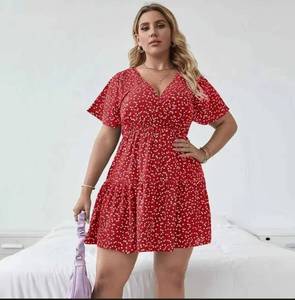 lot 3013 image: Red White Polka Dot Short Sleeve A-Line Dress XXL&nbsp