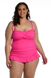 lot 3031 image: Womens Island Goddess Bandeau Tankini Swimsuit Bikini Medium, Pop Pink - Retail $50