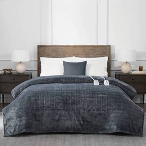 Brookstone King Heated Micro Herringbone Blanket Gray - Retail: $100