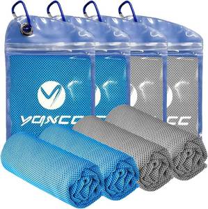 lot 85630 image: 4 Pack Cooling Towels 40x12 - Light Blue & Gray Microfiber Ice Cool Towel