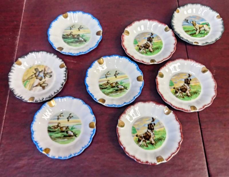 lot 107 image: Set of 8 - Vintage Ashtrays- JAPAN made- WildlifeHunting Scenes