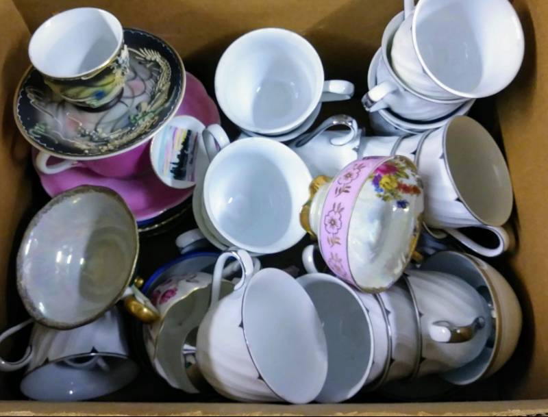lot 168 image:  Large Box of Tea Cups    TREASURES FOR SURE