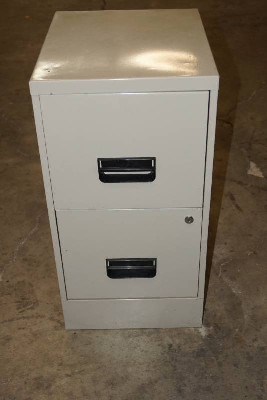 lot 310 image: Nice  2 Drawer File Cabinet with Key Including File Folders
