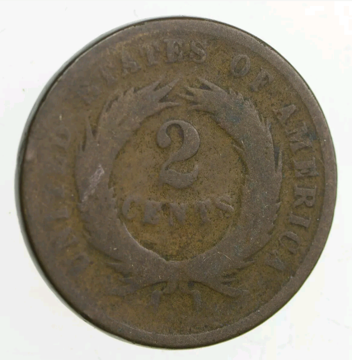 lot 340 image: RARE 1860s US 2 Cent Coin