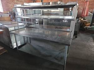 lot 3680 image: Commercial Prep Table with Overhead Shelf and Lower Storage Shelf