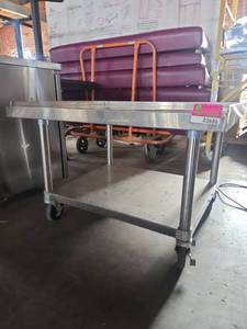 lot 3686 image: Stainless Steel Two-Tier Work Table with Casters