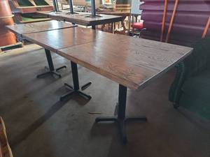 lot 15935 image: Restaurant Dining Table with X-Base Pedestal Black Metal Frame - Set of 3