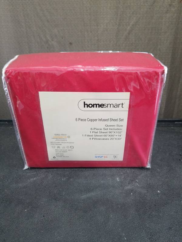 lot 1529 image: Homesmart 6-Piece Copper Infused Queen Sheet Set in Red