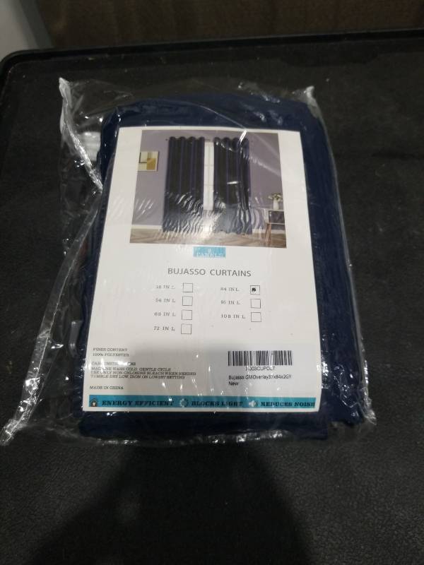 lot 1679 image: Bujasso Blackout Curtains 2-Panel Set 37x84 Inch Navy Blue