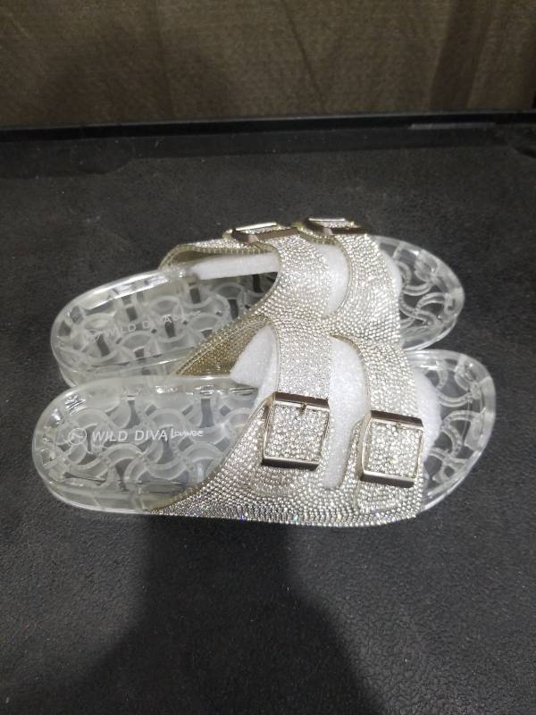 lot 1468 image: Wild Diva Lounge Rhinestone Double Buckle Jelly Slide Sandals Size 7