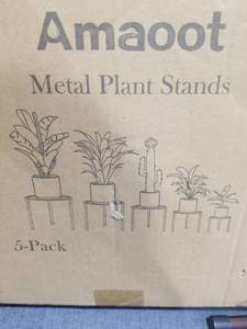 lot 2602 image: Amaoot 5 Pack Metal Plant Stand, Anti-Rust Iron Plant Stands for Indoor and Outdoor, Heavy Duty Flower Pot Stands for Multiple Plant, Black Potted Plant Holder for Garden Home (5 Pack Brown