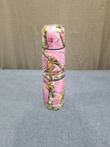 lot 2604 image: Pink Camo Insulated Thermos Bottle with Cup and Stopper