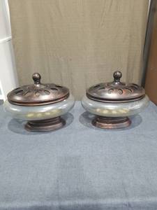 lot 2609 image: (2) Glass French Quarter Potpourri Jar