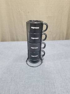 lot 2616 image: Espresso 4-Cup Stacking Mug Set with Stand