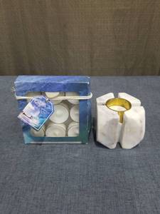 lot 2621 image: Set of 9 Tealight Candles 0.46oz (13g) with Brass Holder