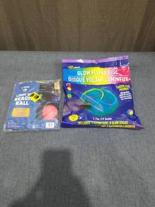 lot 2630 image: Play Glow Glow Flying Disc 7.7in and Light Up Beach Ball 2-Pack Lot