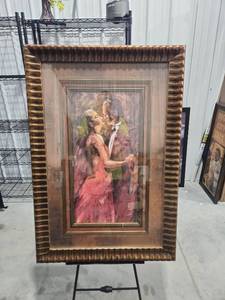 lot 2641 image: Framed Portrait Print Woman in Pink Dress with Man
