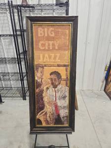 lot 2642 image: Big City Jazz Framed Wall Art Print with Jazz Musician