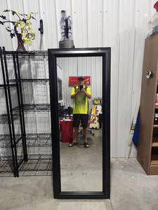 lot 2644 image: Black Framed Wall Mirror with Beveled Glass