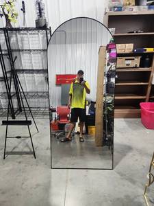lot 2648 image: Freestanding Arched Floor Mirror with Black Metal Frame