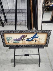 lot 2650 image: Framed Wall Art High Heel Shoes Display with Metal Stand