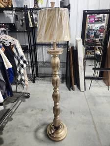 lot 2666 image: Floor Lamp with Fluted Pedestal Base and Cream Shade