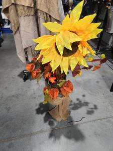 lot 2674 image: Artificial Sunflower, Gerbera, and Physalis Floral Arrangement