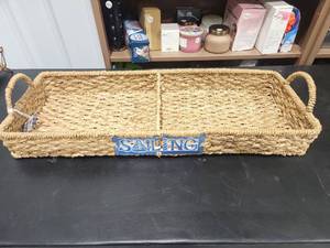 lot 2687 image: Woven Serving Tray with Sailing Emblem and Handles