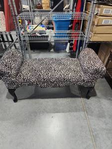 lot 2688 image: Upholstered Bench with Rolled Arms and Black Legs