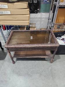 lot 2689 image: Woven Coffee Table with Glass Top and Lower Shelf