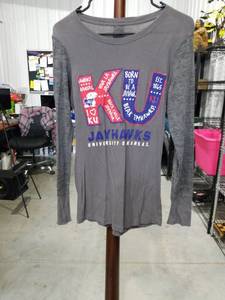 lot 2763 image: University of Kansas Jayhawks KU Long Sleeve Graphic T-Shirt Gray Size Medium