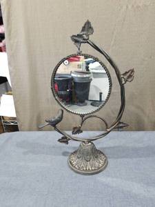 lot 2772 image: Decorative Tabletop Mirror with Bird and Leaf Motifs