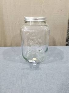 lot 2780 image: Glass Beverage Dispenser Jar with Spigot and Metal Lid