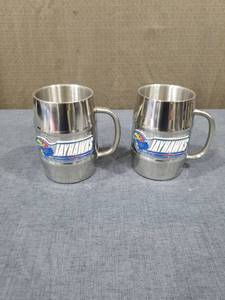 lot 2783 image: (2) NCAA Kansas Jayhawks Double Wall Stainless Steel Barrel Mug, 16-Ounce, Silver