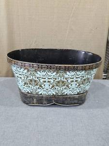 lot 2795 image: Decorative Bowl with Damask Pattern and Metal Trim
