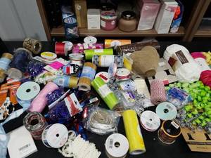 lot 2848 image: Craft Supplies Lot Ribbons, Tulle, Twine, Mesh, Decorative Trim