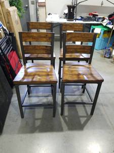 lot 2856 image: 4 Hooker Counter Height Dining Chairs with Wood Seat and Metal Frame