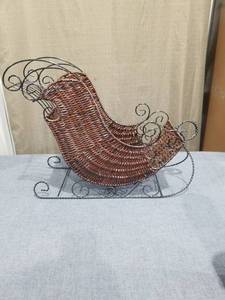lot 2862 image: Decorative Wicker and Wire Sleigh with Scrollwork Details