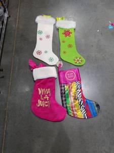 lot 2872 image: Holiday Christmas Stockings Lot of 4 with Fur Trim and Snowflake Design