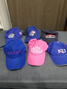 lot 2881 image: Kansas Jayhawks Hat Collection Lot 6 Caps Blue Pink Black