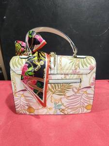 lot 3305 image: Aldo Handbag with Scarf Floral Print Gold Chain Handle