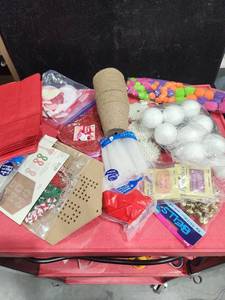 lot 3323 image: Kids Craft Supplies Lot Cork Roll White Pompoms Colorful Beads Napkins
