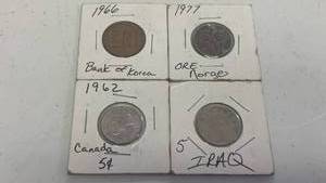 lot 41 image: Lot of 4 Foreign Coins Canada, Korea Norway, Iraq