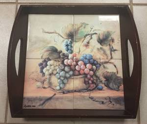lot 144 image: Tile Tray with Grape Still Life Illustration Signed Lisa White 1998