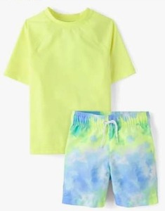 lot 17740 image: The Childrens Place Boys Short Sleeve Rashguard and Swim Trunk, 2 Piece Set